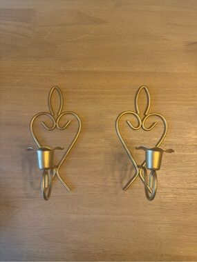 Vintage ornate gold tone wall candle sconces